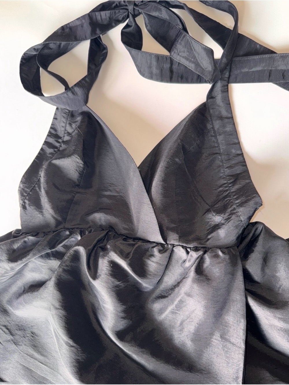 FREE PEOPLE Isabel Maxi Dress Black Sz S volume Ruffle Taffeta Open Bow Back - Picture 7 of 8